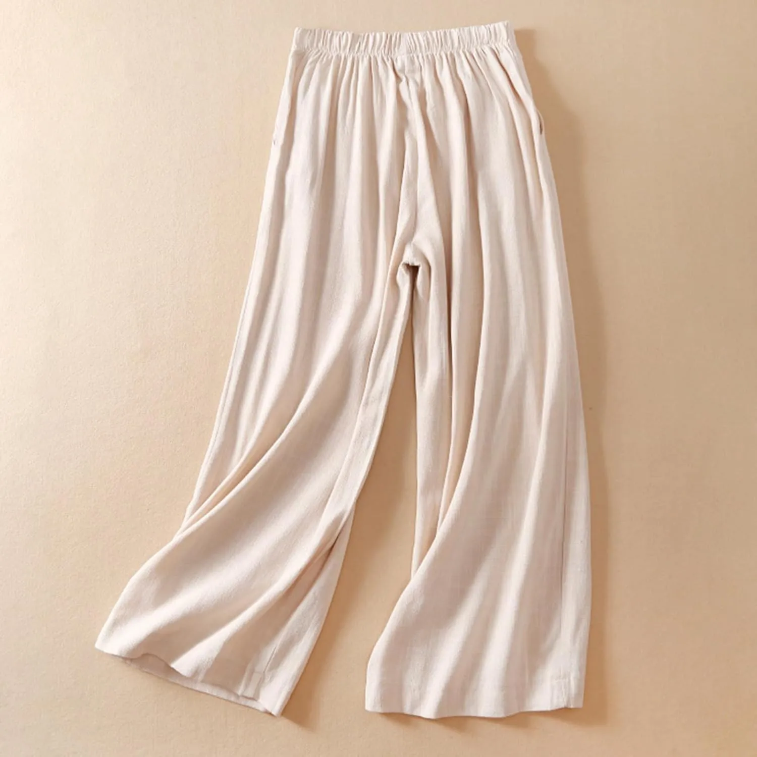 Linen Pants Women Casual Solid 2025 Palazzo High Waisted Lantern Pants with Pocket Comfy Flowy Beach Summer Trousers