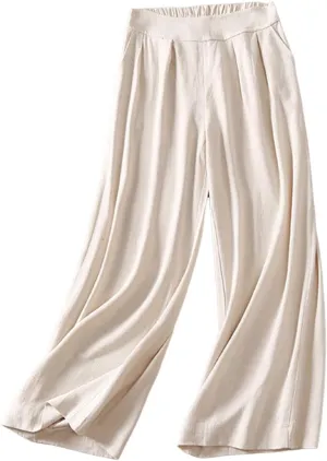 Linen Pants Women Casual Solid 2025 Palazzo High Waisted Lantern Pants with Pocket Comfy Flowy Beach Summer Trousers