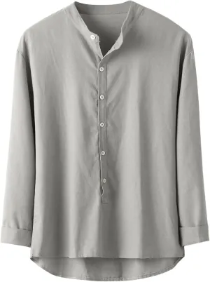 Linen Shirt Men Button Down Long Sleeves Cotton Solid Color Summer Beach Dress Shirt Casual Trendy Summer Clothing
