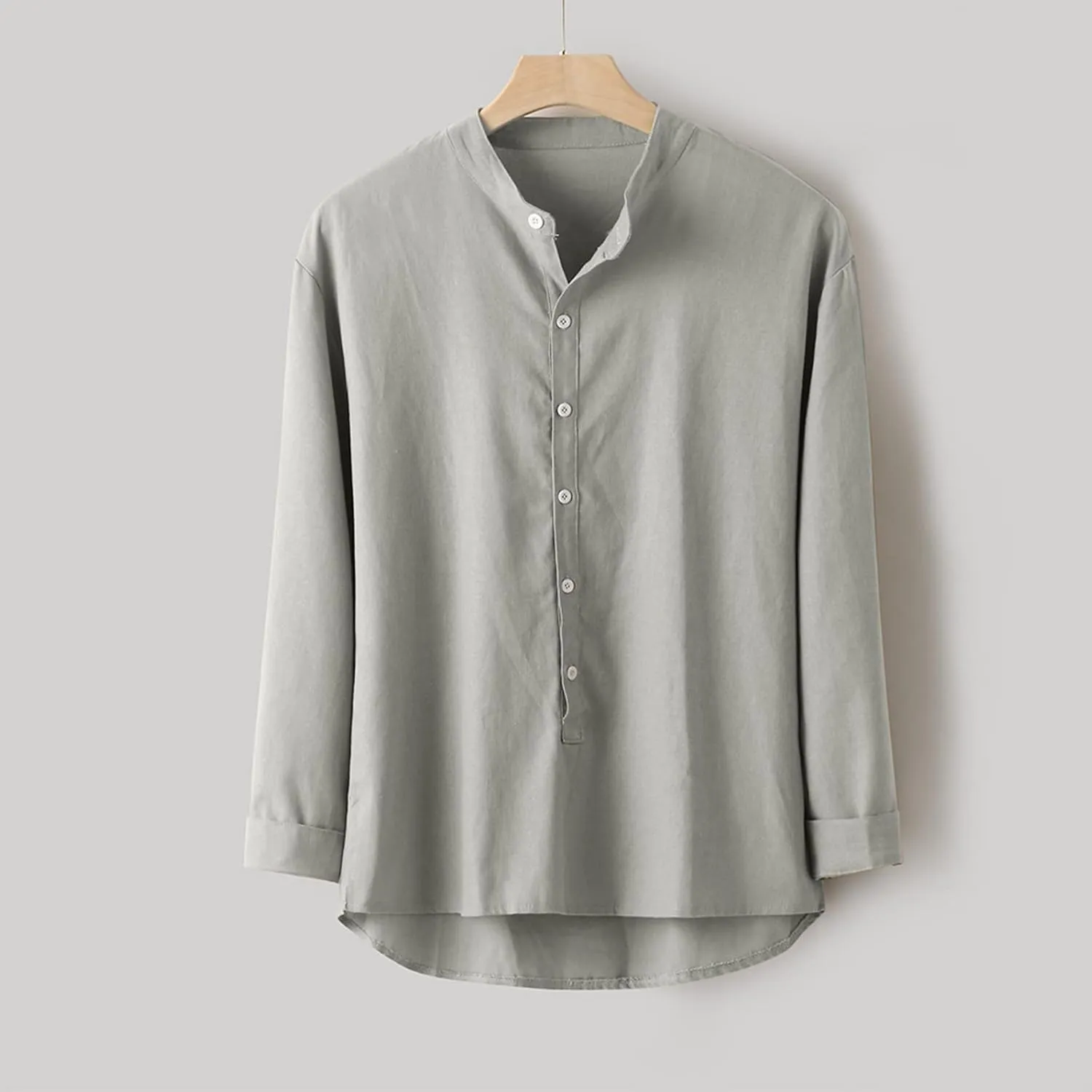 Linen Shirt Men Button Down Long Sleeves Cotton Solid Color Summer Beach Dress Shirt Casual Trendy Summer Clothing
