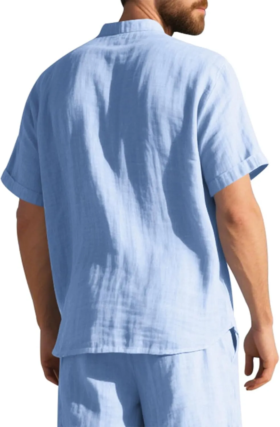 Linen Shirts for Men Beach Casual Short Sleeve Button Down Shirt Beach Summer Vacation Holiday Wedding Tops Pockets
