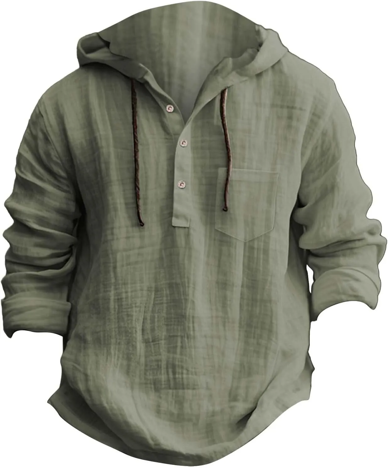 Linen Shirts for Men Lightweight Button Up Long Sleeve Shirts with Hood Regular Fit Cotton Beach Shirt