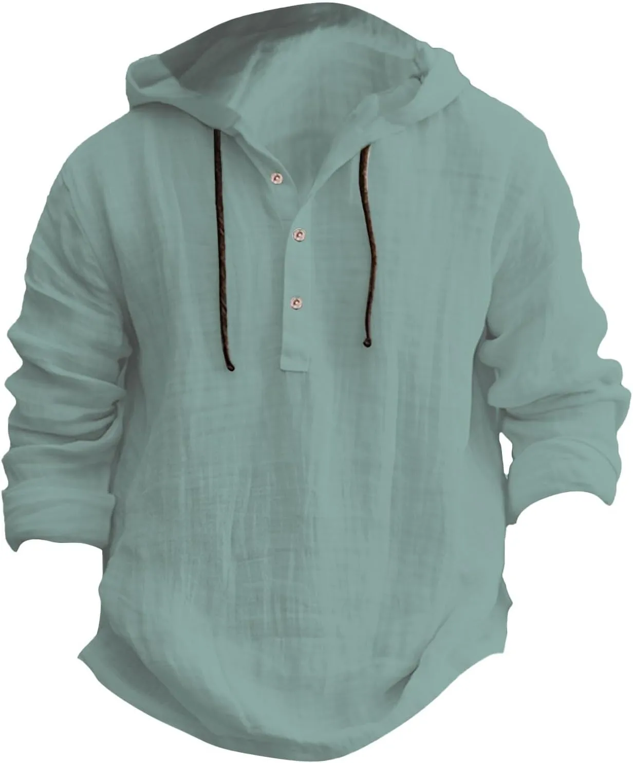 Linen Shirts for Men Lightweight Button Up Long Sleeve Shirts with Hood Regular Fit Cotton Beach Shirt