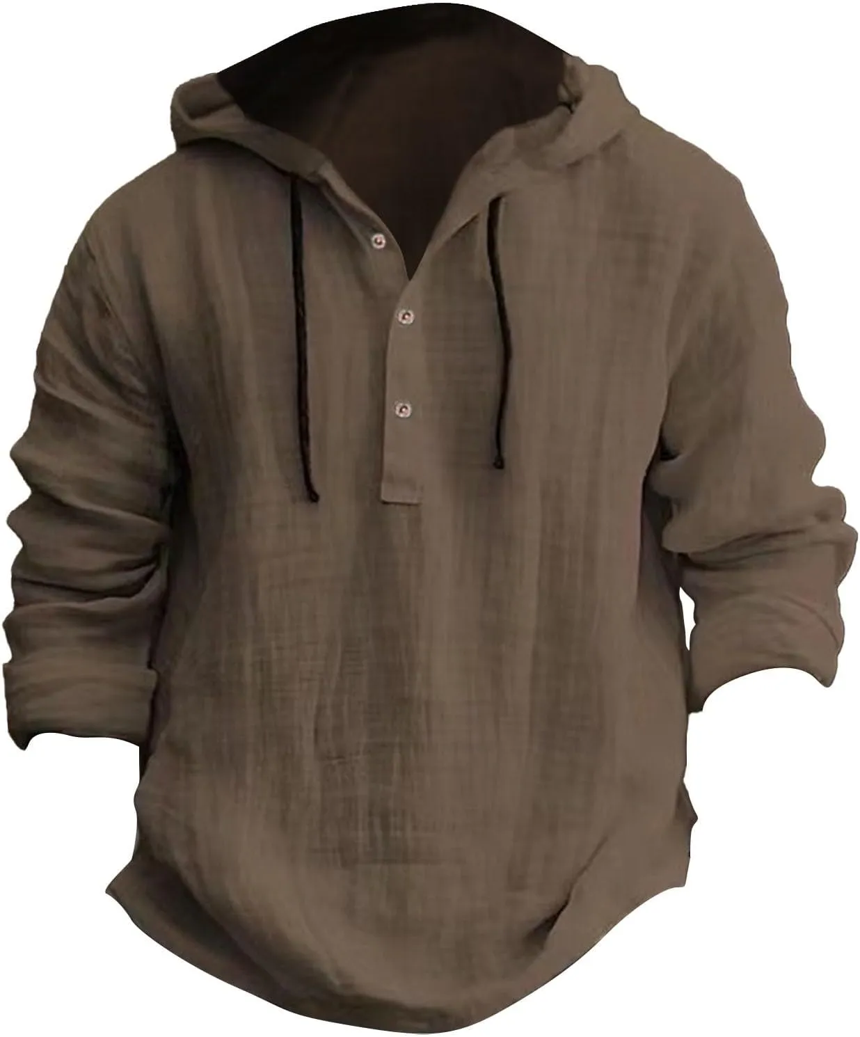 Linen Shirts for Men Lightweight Button Up Long Sleeve Shirts with Hood Regular Fit Cotton Beach Shirt