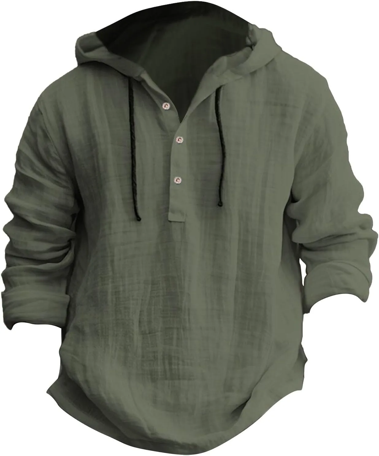 Linen Shirts for Men Lightweight Button Up Long Sleeve Shirts with Hood Regular Fit Cotton Beach Shirt