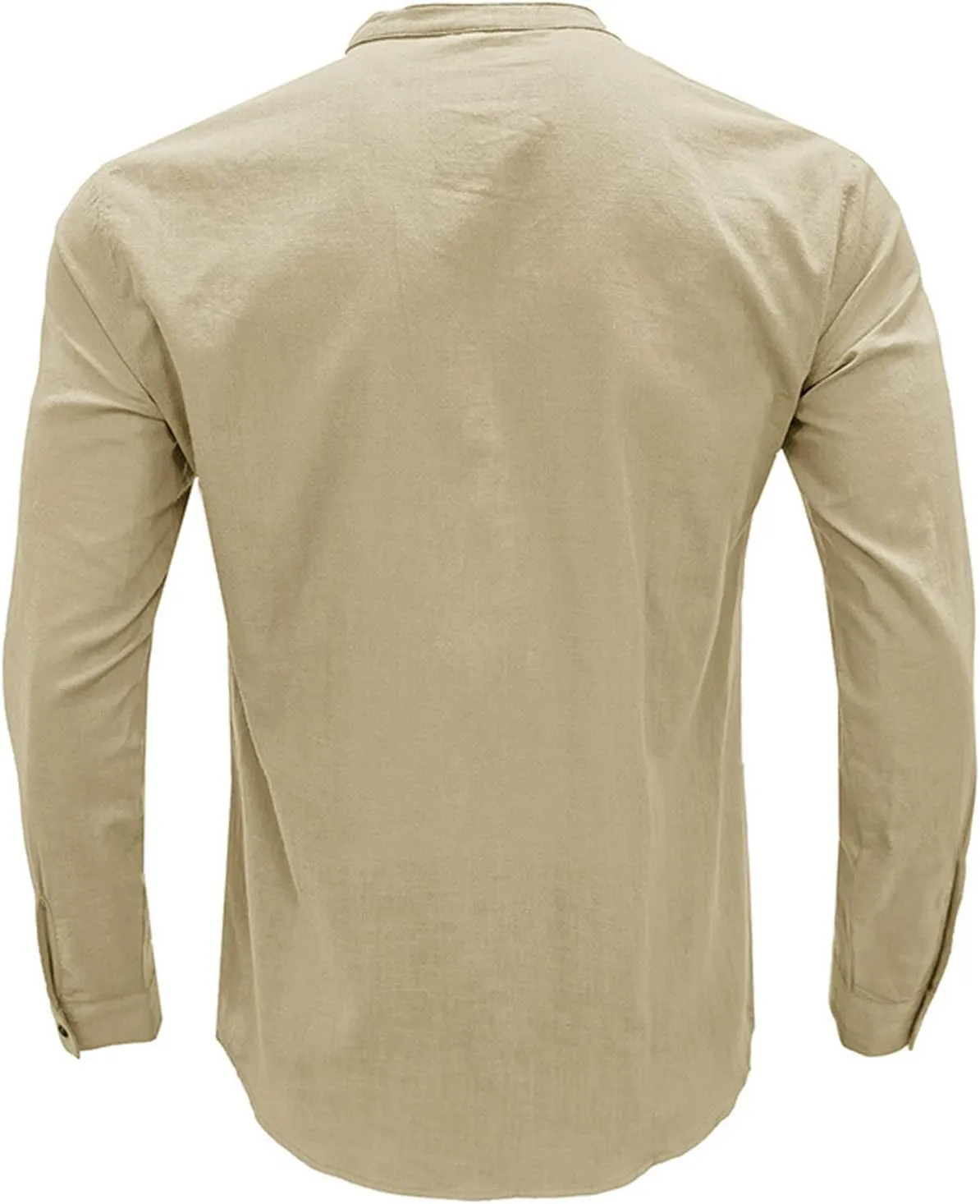 Linen Shirts for Men Slim Fit Solid Band Collar Button Long Sleeve Blouses Fitness Casual Shirt Tops with Pockets