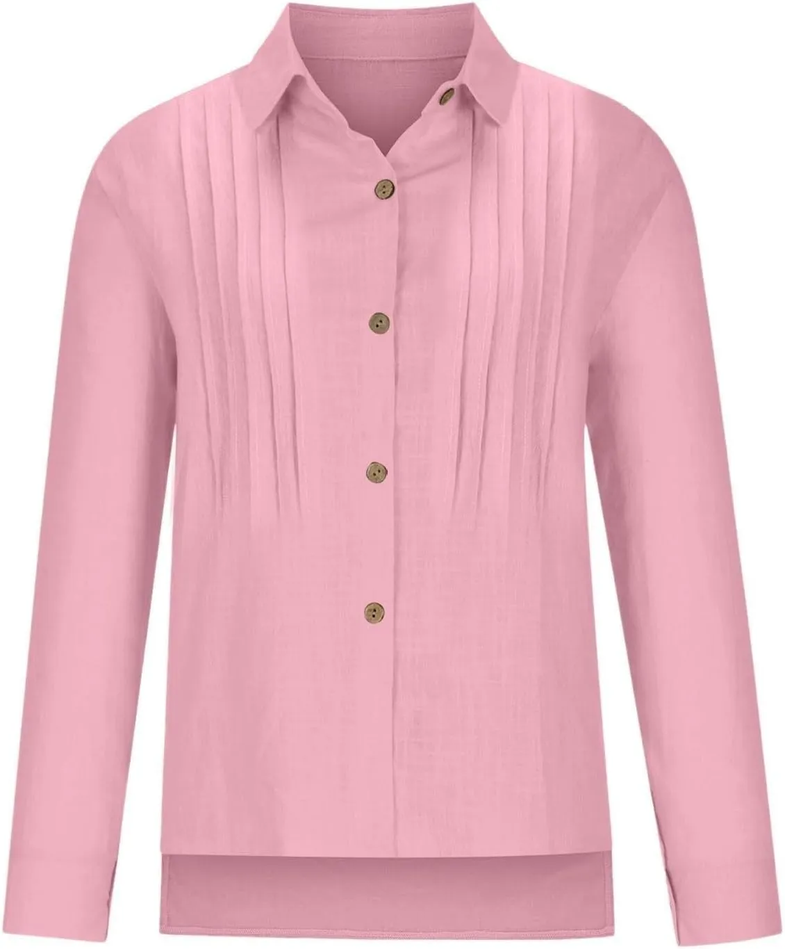Linen Shirts for Women Plus Size Button Down Cotton Gauze Tops Casual Tees Roll Up Long Sleeve Lapel Collar Blouses
