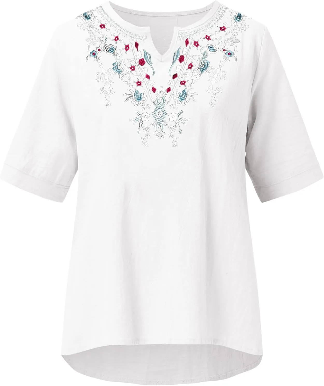Linen Shirts for Women Short Sleeve Fashion Solid Color Blouses Trendy Loose Fit V-Neck T-Shirts Summer Clothes
