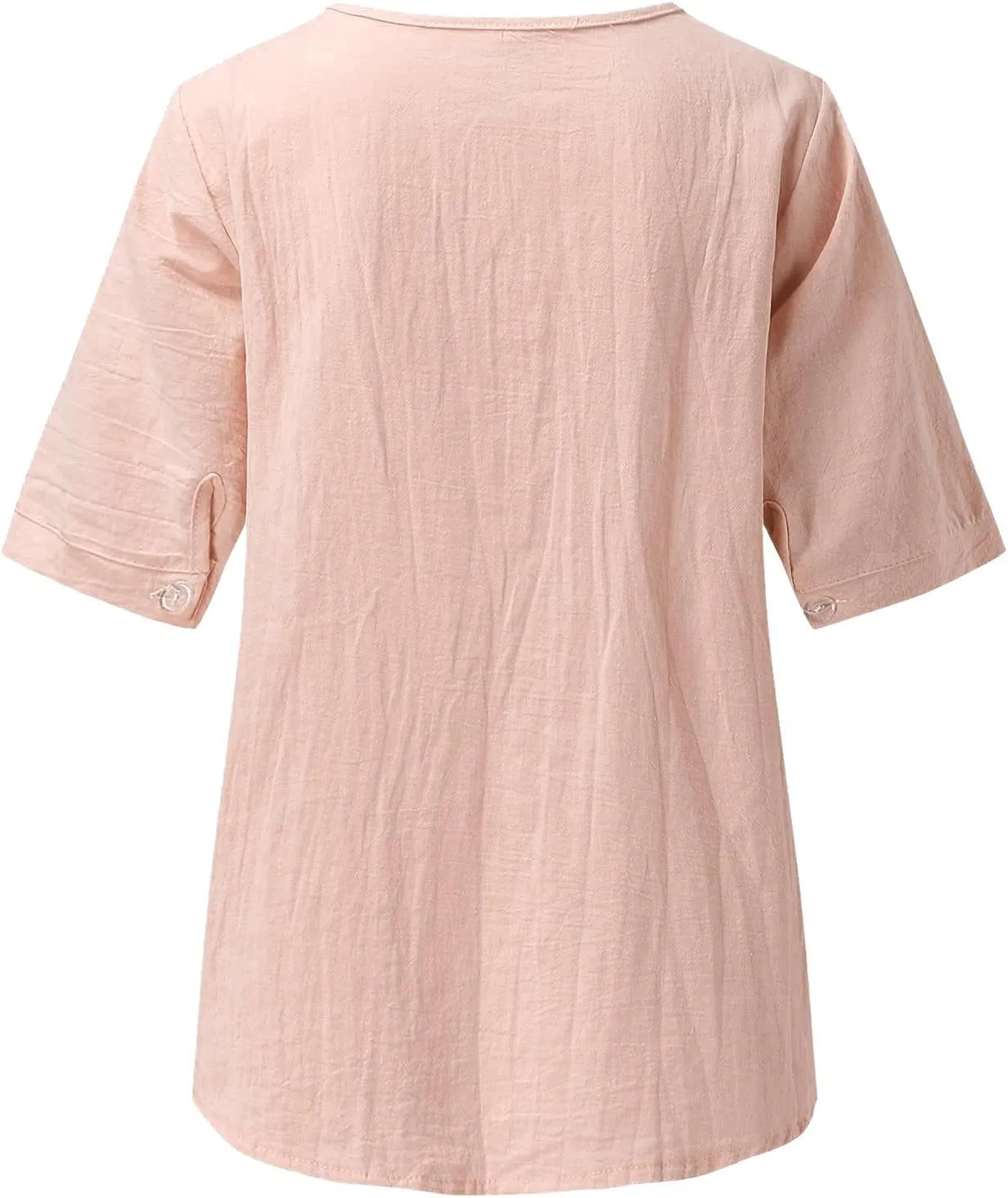 Linen Shirts for Women Short Sleeve Fashion Solid Color Blouses Trendy Loose Fit V-Neck T-Shirts Summer Clothes
