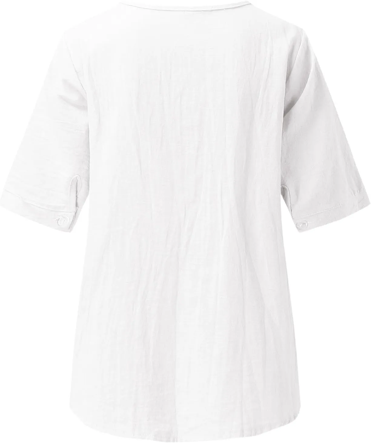 Linen Shirts for Women Short Sleeve Fashion Solid Color Blouses Trendy Loose Fit V-Neck T-Shirts Summer Clothes