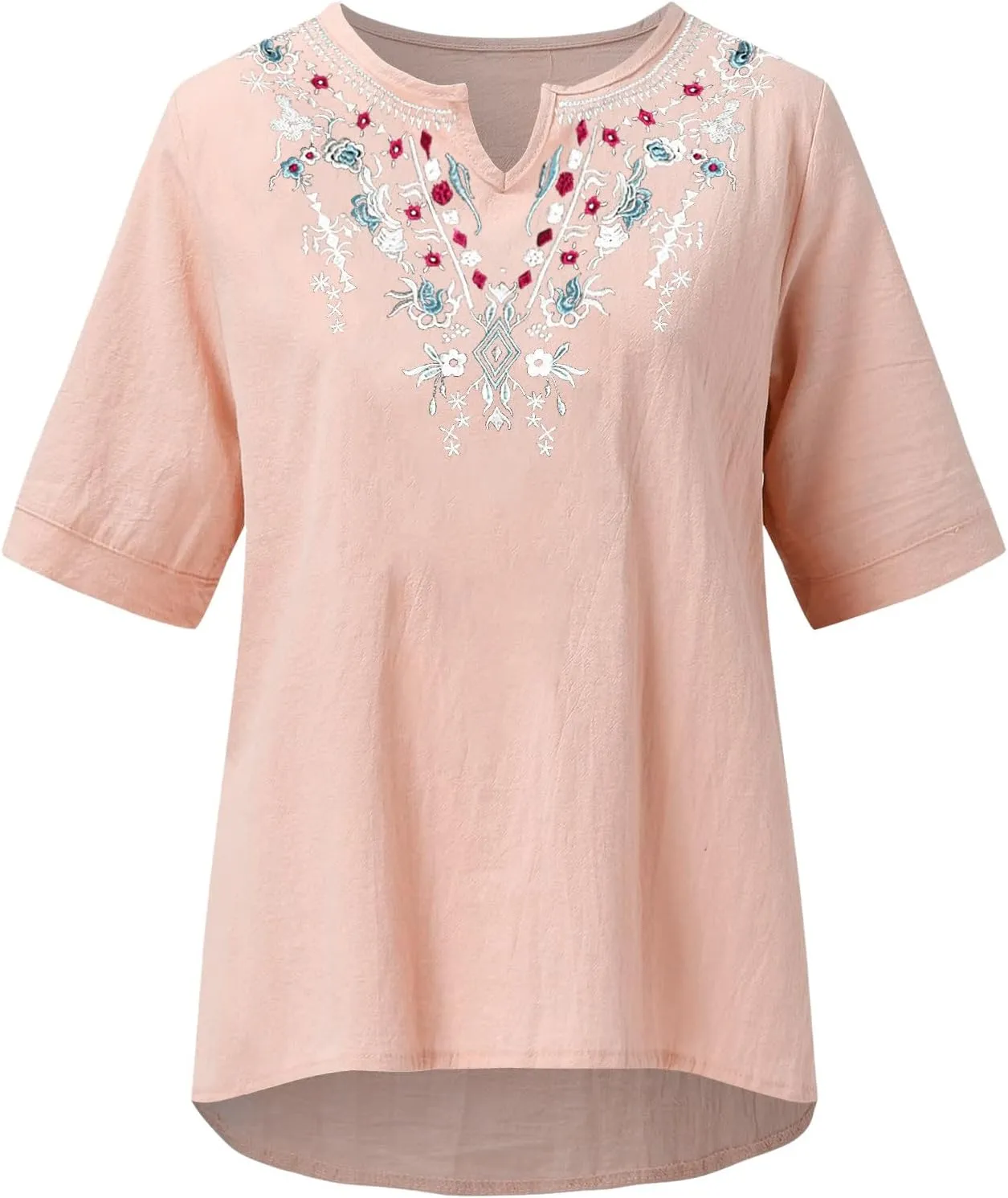 Linen Shirts for Women Short Sleeve Fashion Solid Color Blouses Trendy Loose Fit V-Neck T-Shirts Summer Clothes