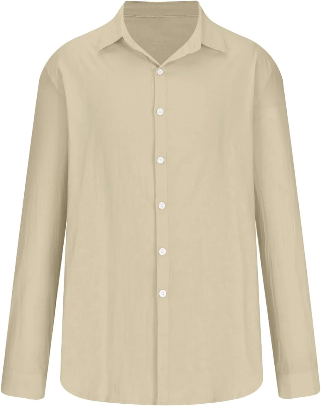 Linen T-Shirt for Men Solid Color Button Down Beach Shirts Top Long Sleeves Casual Lapel Comfy Cotton Tees Blouse