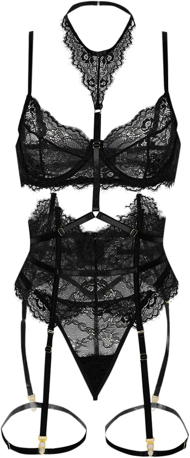 Lingerie for Women Sexy Slutty Appliques Bra and Panty Set Lingerie Set Teddy Ruffle Trim Outfits