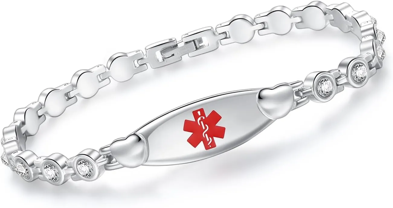 LinnaLove Fashion Shiny medical alert bracelet with Free Engraving Stainless steel Medical id bracelet for Women