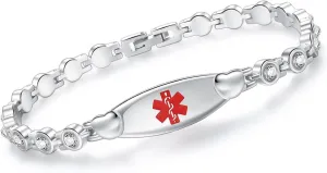 LinnaLove Fashion Shiny medical alert bracelet with Free Engraving Stainless steel Medical id bracelet for Women
