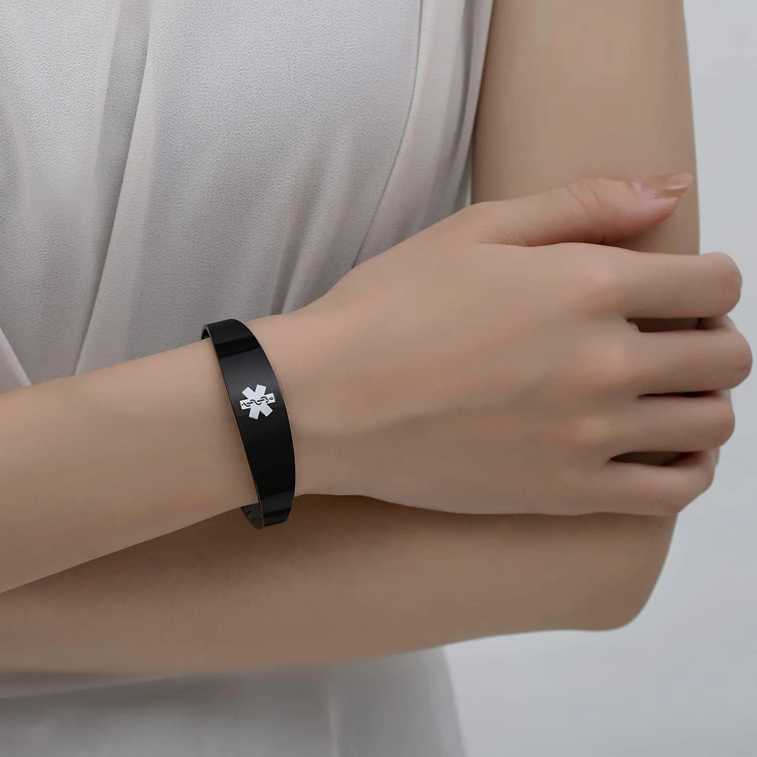 LinnaLove Stylish medical alert bangle bracelets for women with Free Custom Engraving