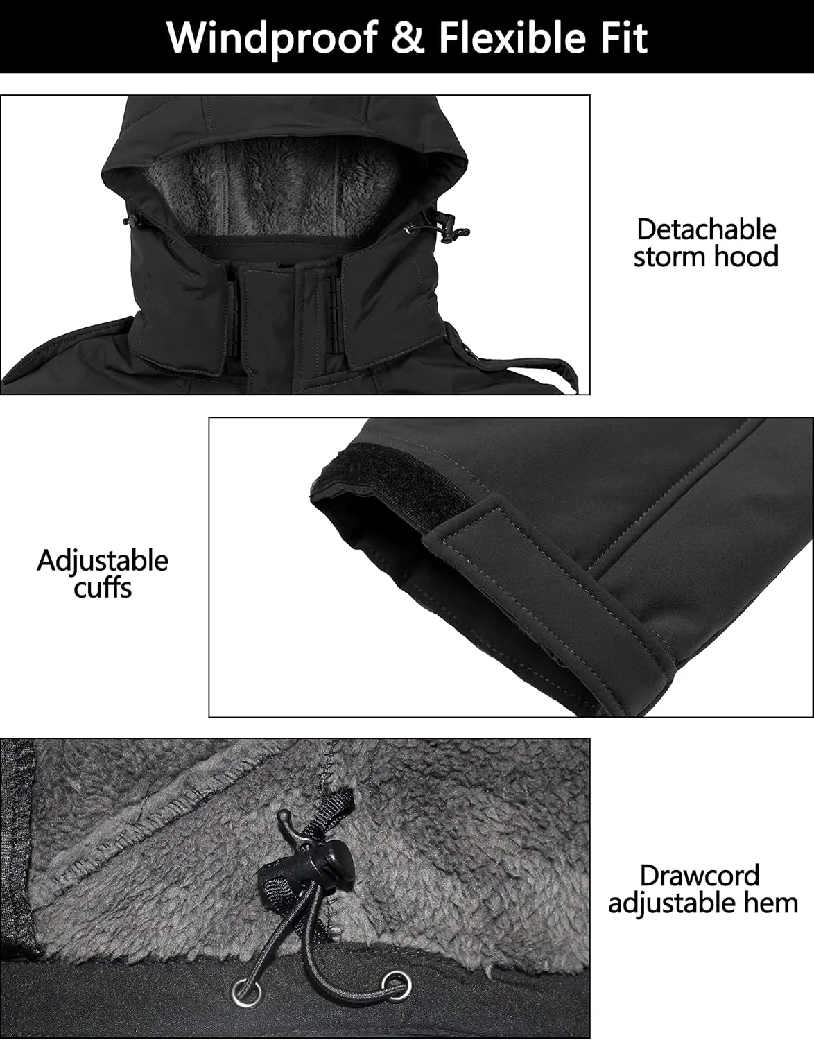 Little Donkey Andy Men's Warm Sherpa Lined Winter Softshell Jacket Windproof Mountain Ski Snow Coat with Removable Hood