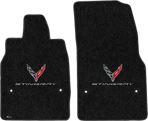 Lloyd Mats Compatible with C8 Corvette 2020-ON Ebony Floor Mats 2PC with Flags & Stingray Logo