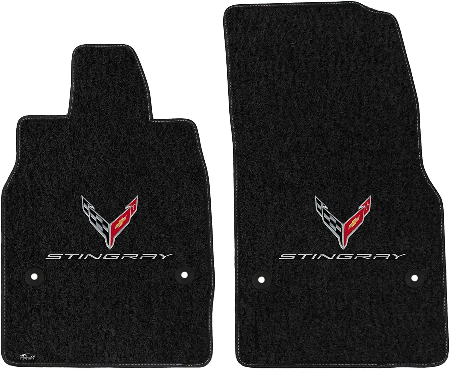 Lloyd Mats Compatible with C8 Corvette 2020-ON Ebony Floor Mats 2PC with Flags & Stingray Logo