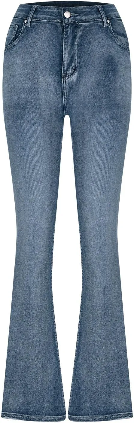 Lmdudan Women's Low Waisted Stretch Flare Jeans Straight Leg Boyfriend Denim Pants 2024 Fashion Leggings with Pockets