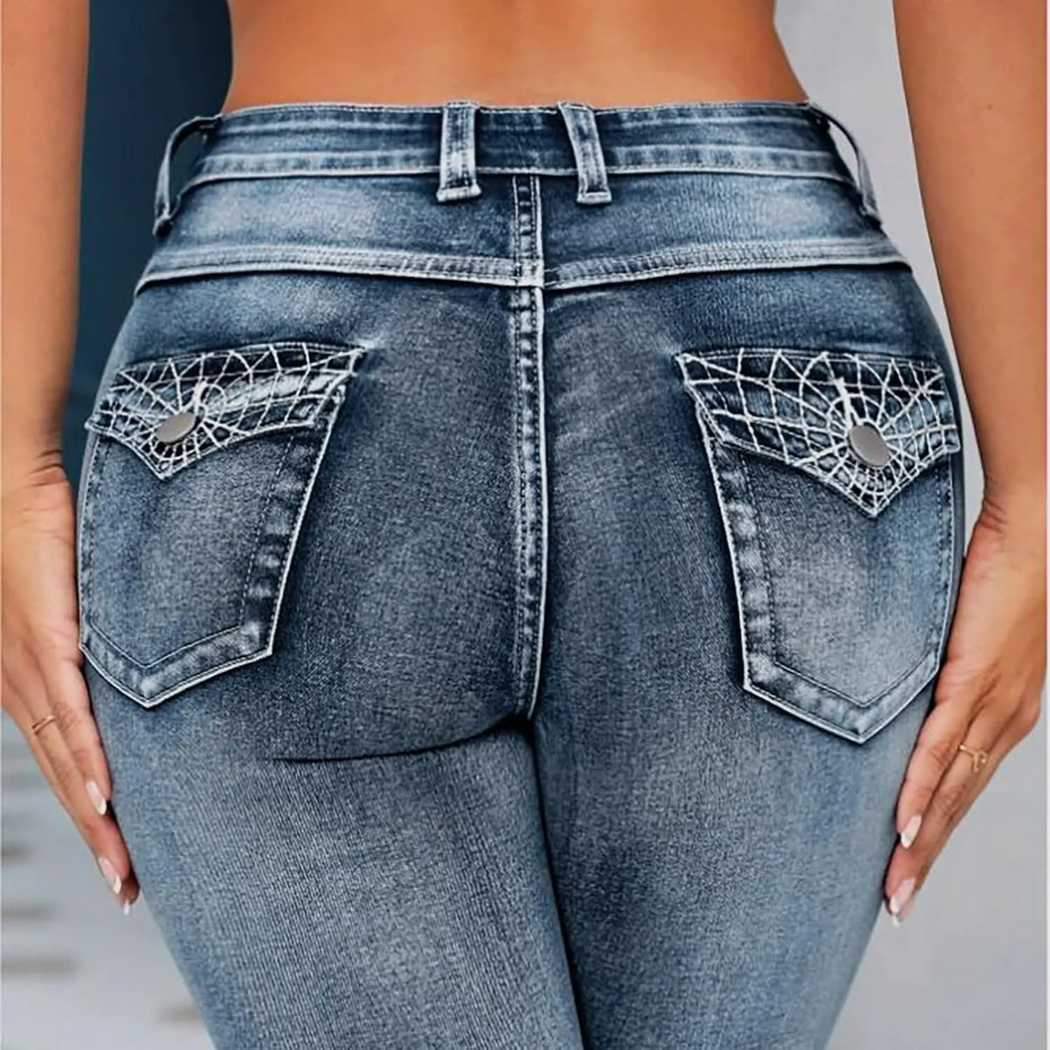 Lmdudan Women's Low Waisted Stretch Flare Jeans Straight Leg Boyfriend Denim Pants 2024 Fashion Leggings with Pockets