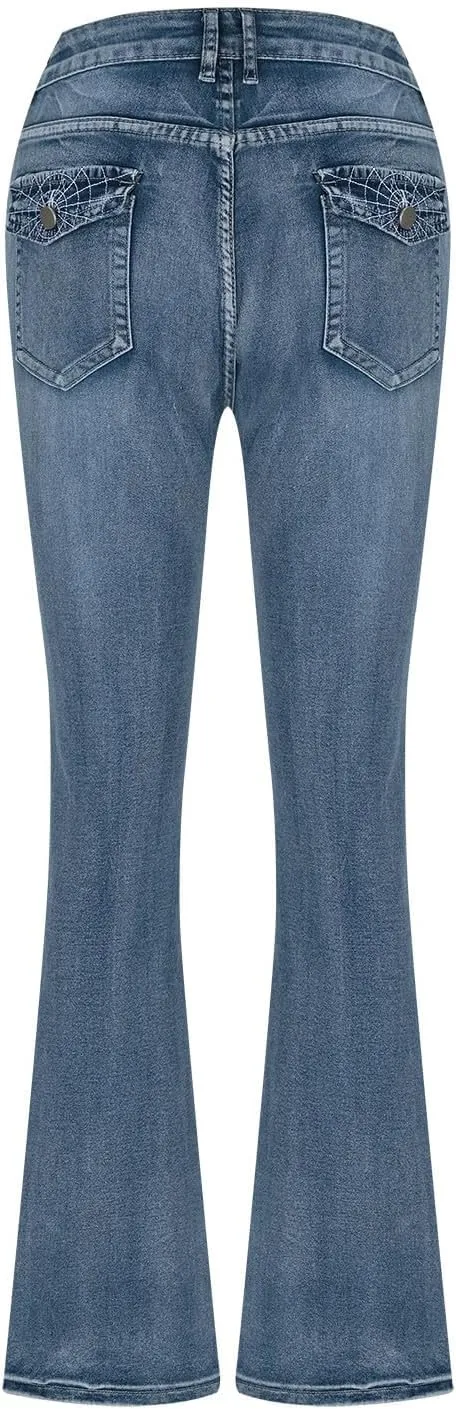 Lmdudan Women's Low Waisted Stretch Flare Jeans Straight Leg Boyfriend Denim Pants 2024 Fashion Leggings with Pockets