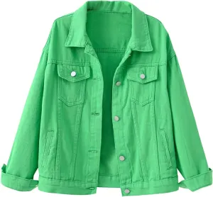 Locachy Women's Casual Denim Jacket Solid Color Basic Long Sleeve Jean Jacket Coat