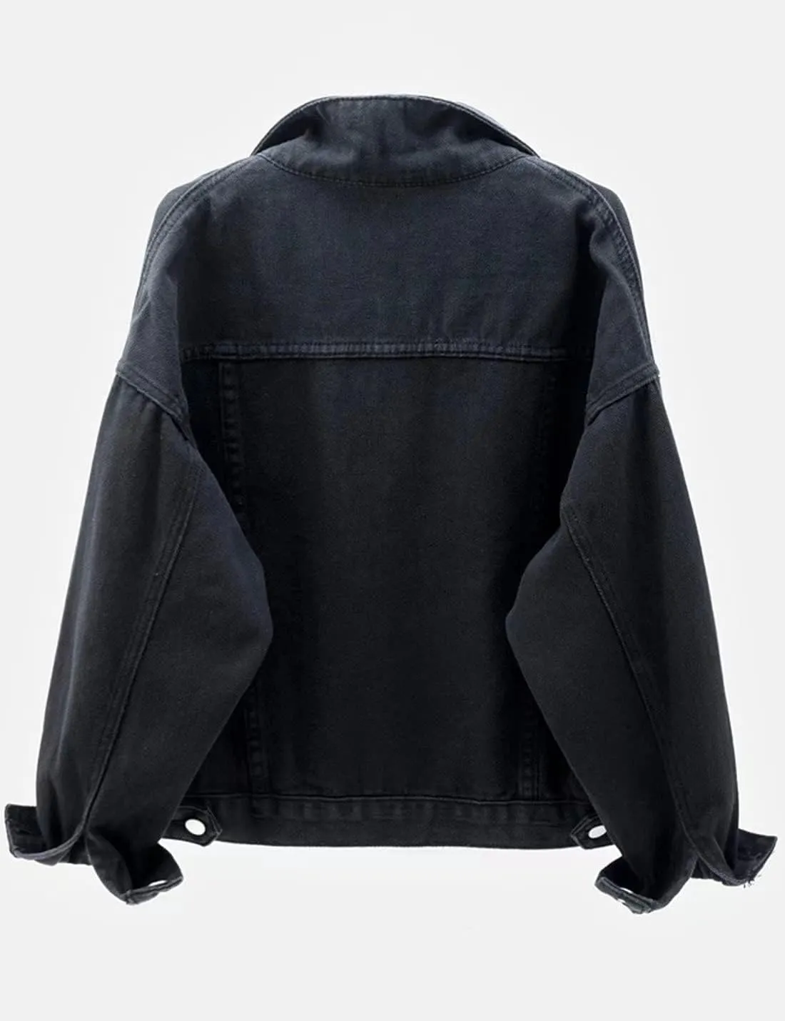 Locachy Women's Casual Denim Jacket Solid Color Basic Long Sleeve Jean Jacket Coat