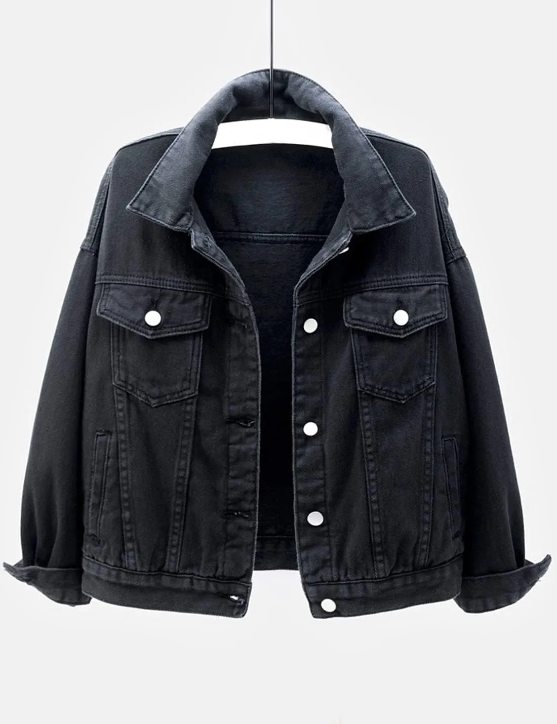 Locachy Women's Casual Denim Jacket Solid Color Basic Long Sleeve Jean Jacket Coat