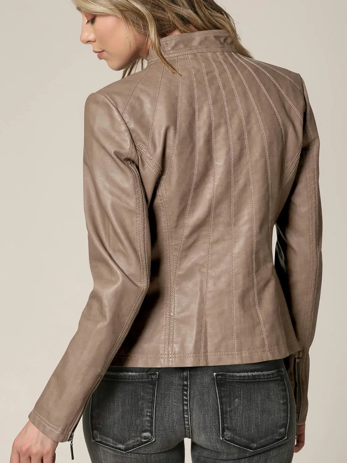 Lock and Love Slim Fit Stylish Vegan Leather Moto Jacket for Women - PU Biker Motorcycle Coat