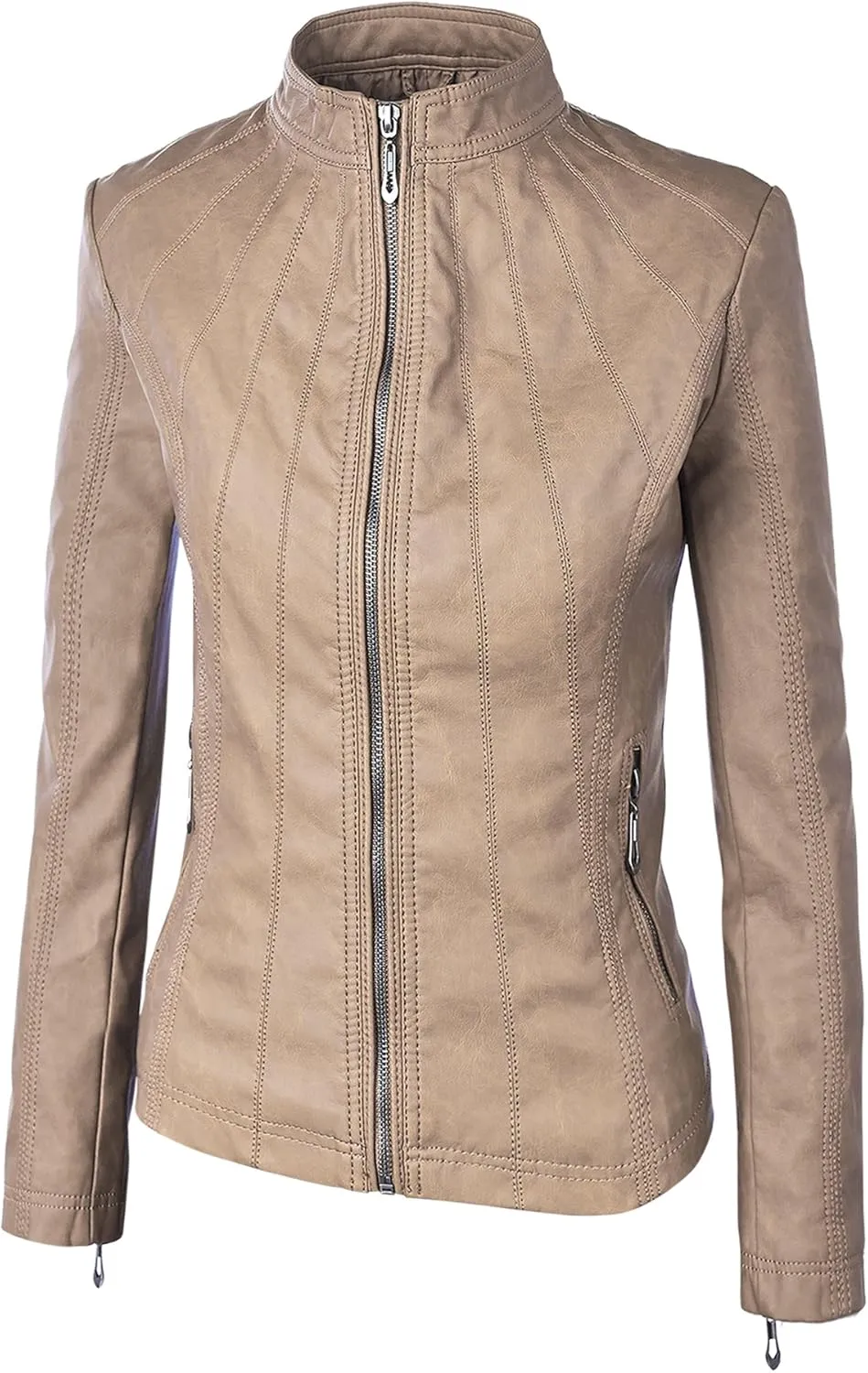 Lock and Love Slim Fit Stylish Vegan Leather Moto Jacket for Women - PU Biker Motorcycle Coat