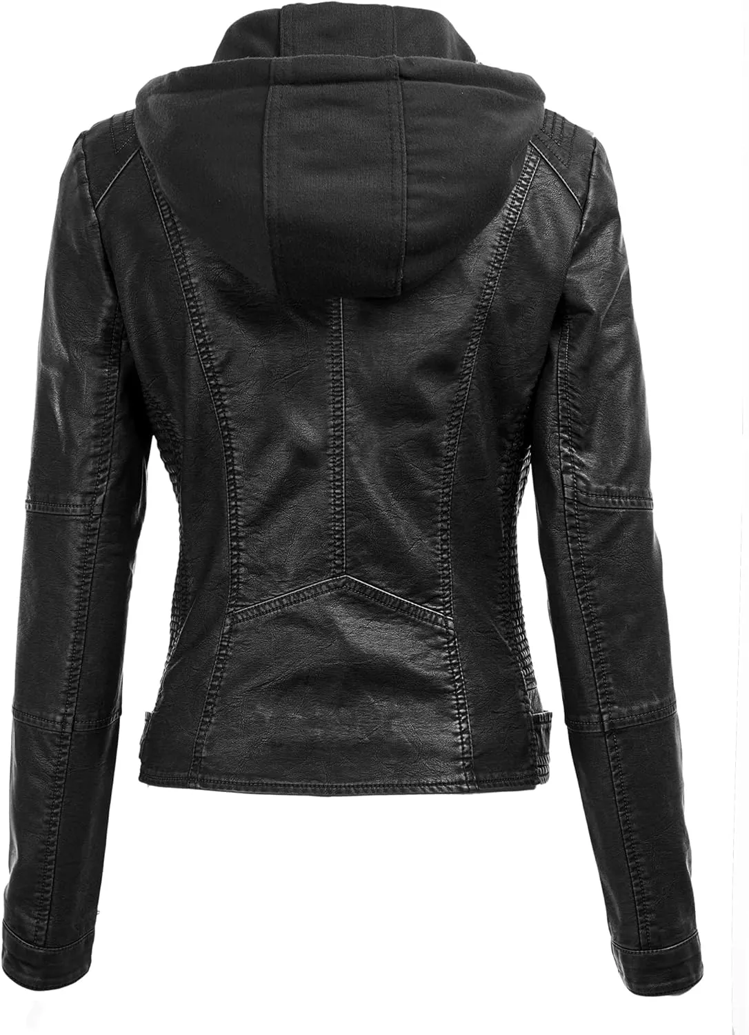 Lock and Love Women's Faux Leather Moto Biker Jacket Coat with Removable or Non-Removable Hood