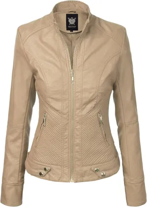 Lock and Love Women's Faux Leather Moto Biker Jacket Coat with Removable or Non-Removable Hood