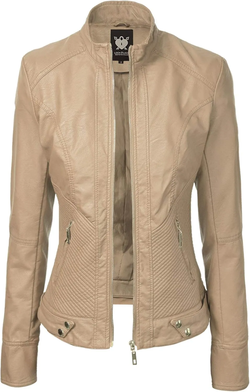Lock and Love Women's Faux Leather Moto Biker Jacket Coat with Removable or Non-Removable Hood