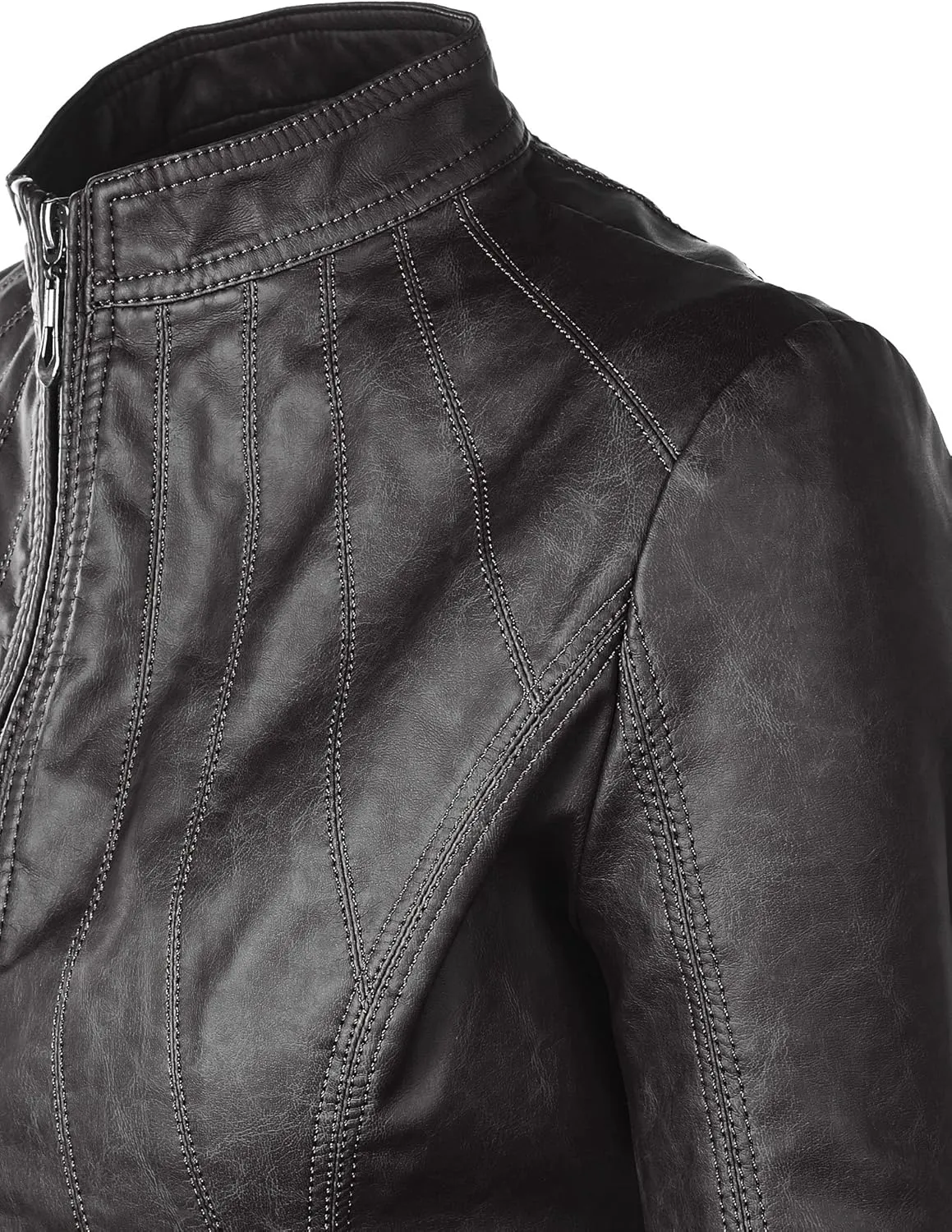Lock and Love Women's Faux Leather Moto Biker Jacket Coat with Removable or Non-Removable Hood