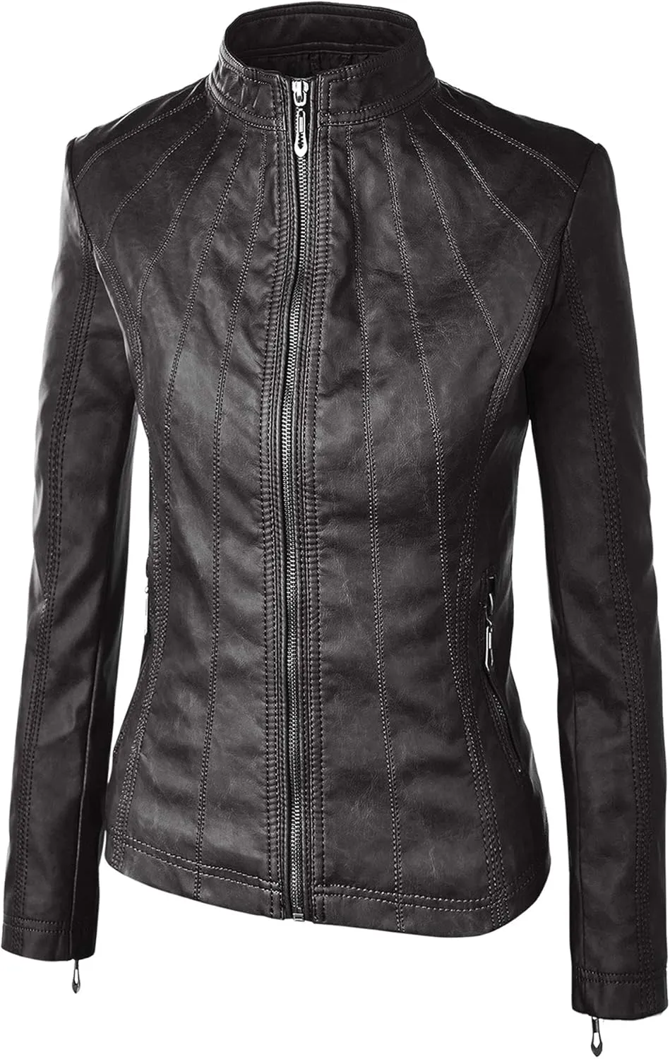 Lock and Love Women's Faux Leather Moto Biker Jacket Coat with Removable or Non-Removable Hood