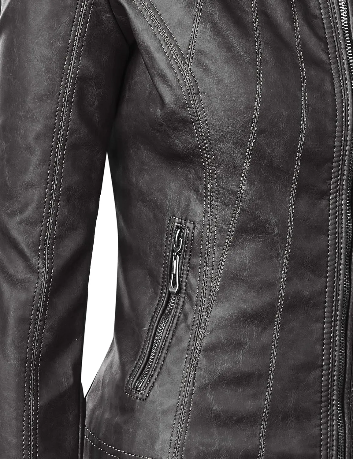 Lock and Love Women's Faux Leather Moto Biker Jacket Coat with Removable or Non-Removable Hood