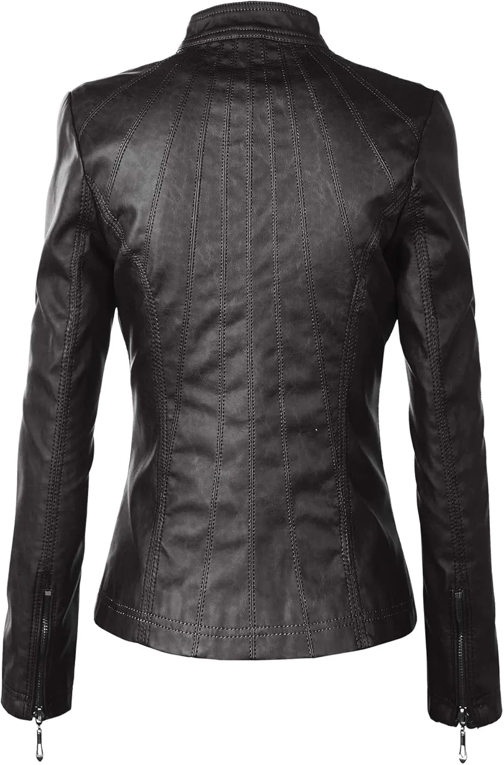 Lock and Love Women's Faux Leather Moto Biker Jacket Coat with Removable or Non-Removable Hood