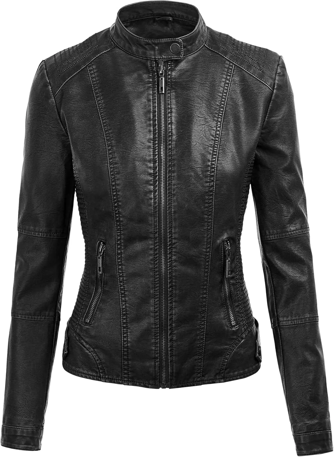 Lock and Love Women's Faux Leather Moto Biker Jacket Coat with Removable or Non-Removable Hood