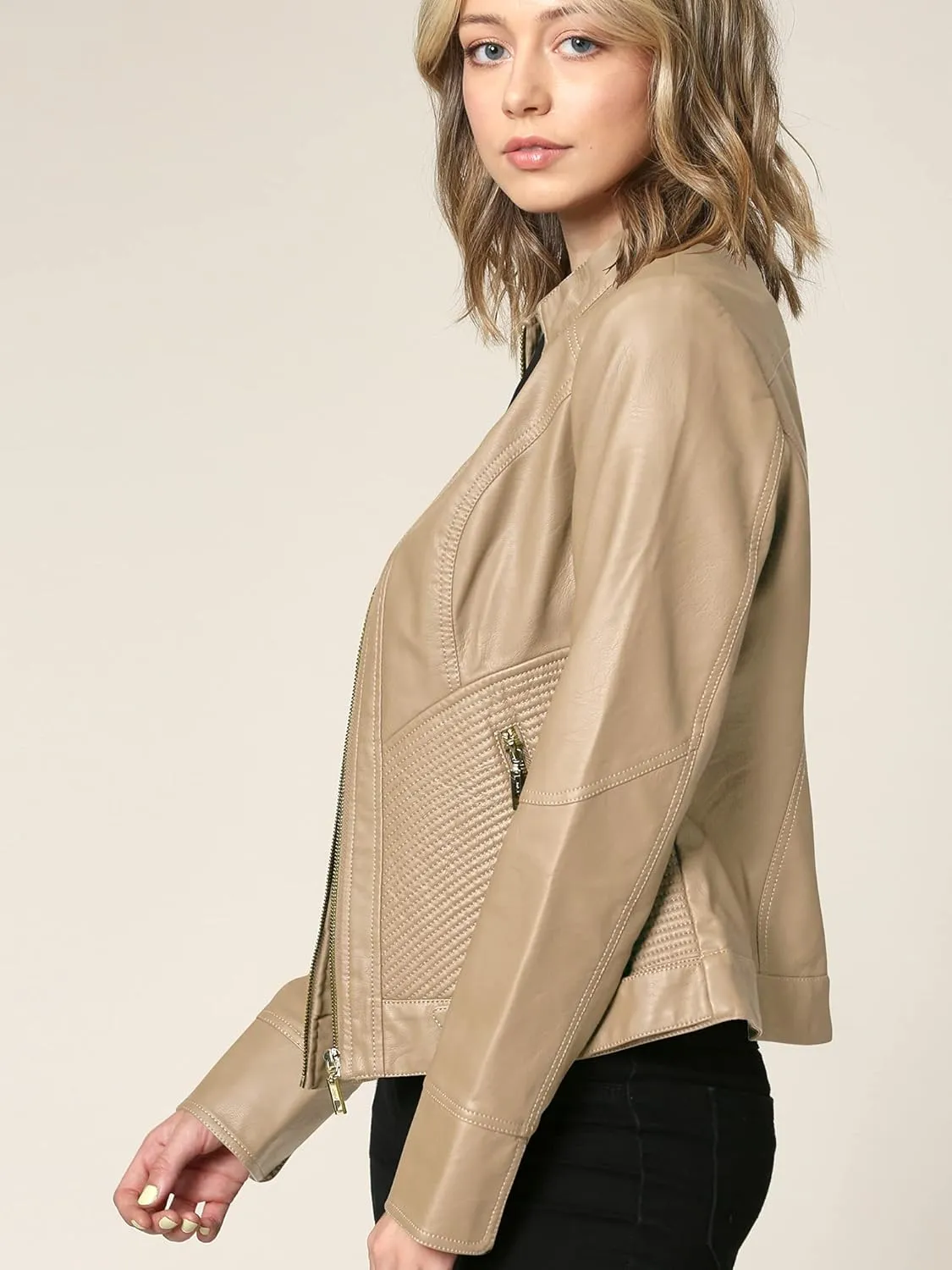 Lock and Love Women's Faux Leather Moto Biker Jacket Coat with Removable or Non-Removable Hood