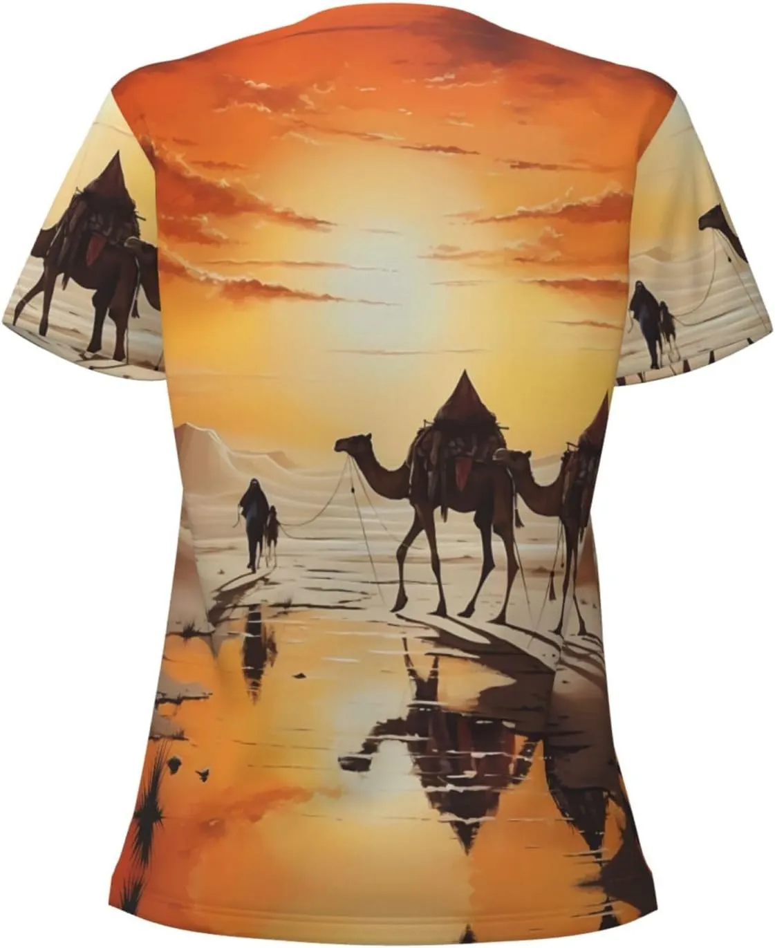 Lok Ling in The Evening Sun Pattern Sexy V-Neck Printed Short T-Shirt, Travel Portable Fitness Clothes, Home and Outdoor wear