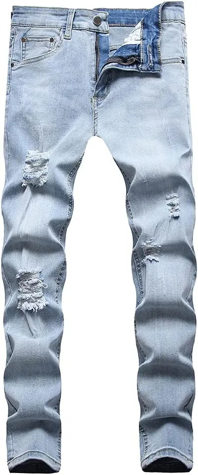 LONGBIDA Men's Slim Fit Ripped Stretch Skinny Jeans for Men, Distressed Tapered Leg Fashion Pants