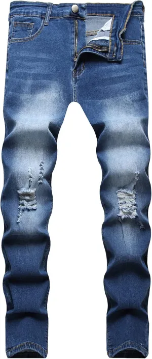 LONGBIDA Men's Slim Fit Ripped Stretch Skinny Jeans for Men, Distressed Tapered Leg Fashion Pants