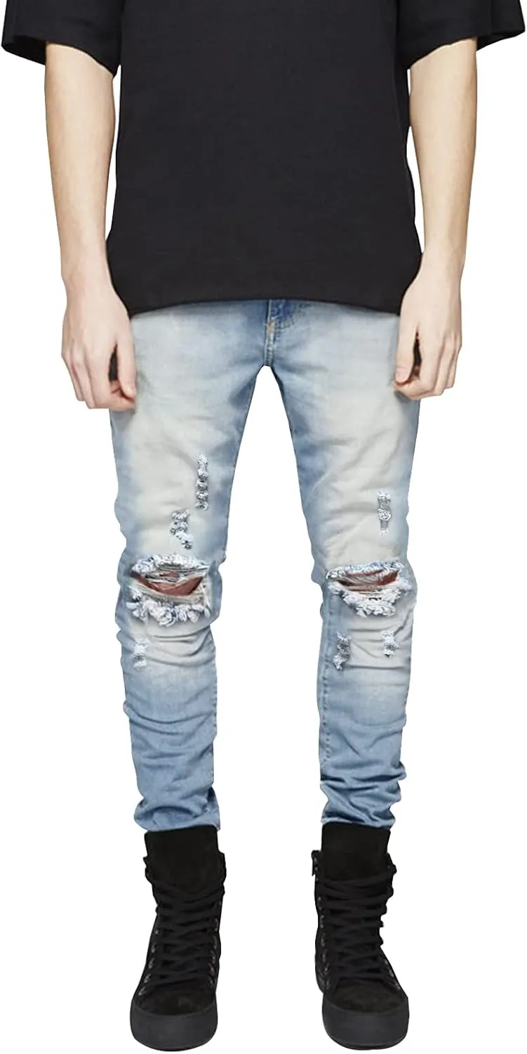LONGBIDA Men's Slim Fit Ripped Stretch Skinny Jeans for Men, Distressed Tapered Leg Fashion Pants