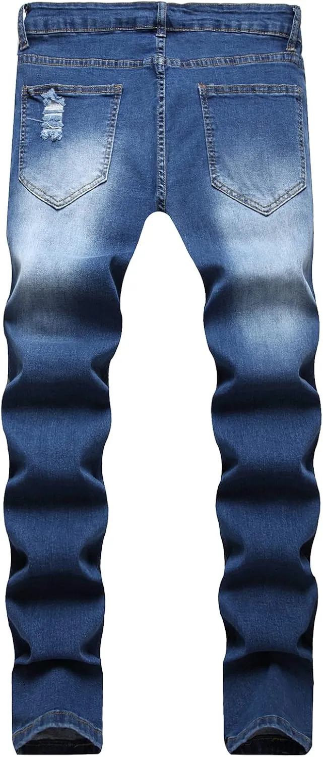 LONGBIDA Men's Slim Fit Ripped Stretch Skinny Jeans for Men, Distressed Tapered Leg Fashion Pants