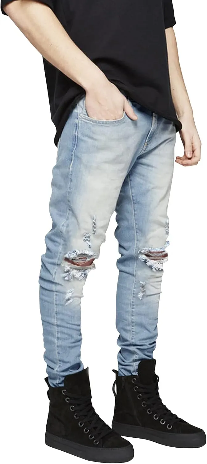 LONGBIDA Men's Slim Fit Ripped Stretch Skinny Jeans for Men, Distressed Tapered Leg Fashion Pants