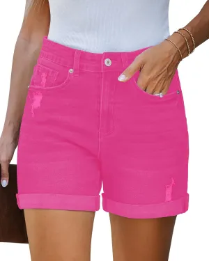LookbookStore Jean Shorts Womens Stretchy High Waisted Ripped Denim Shorts with Pockets Trendy Distressed Cut Off Shorts