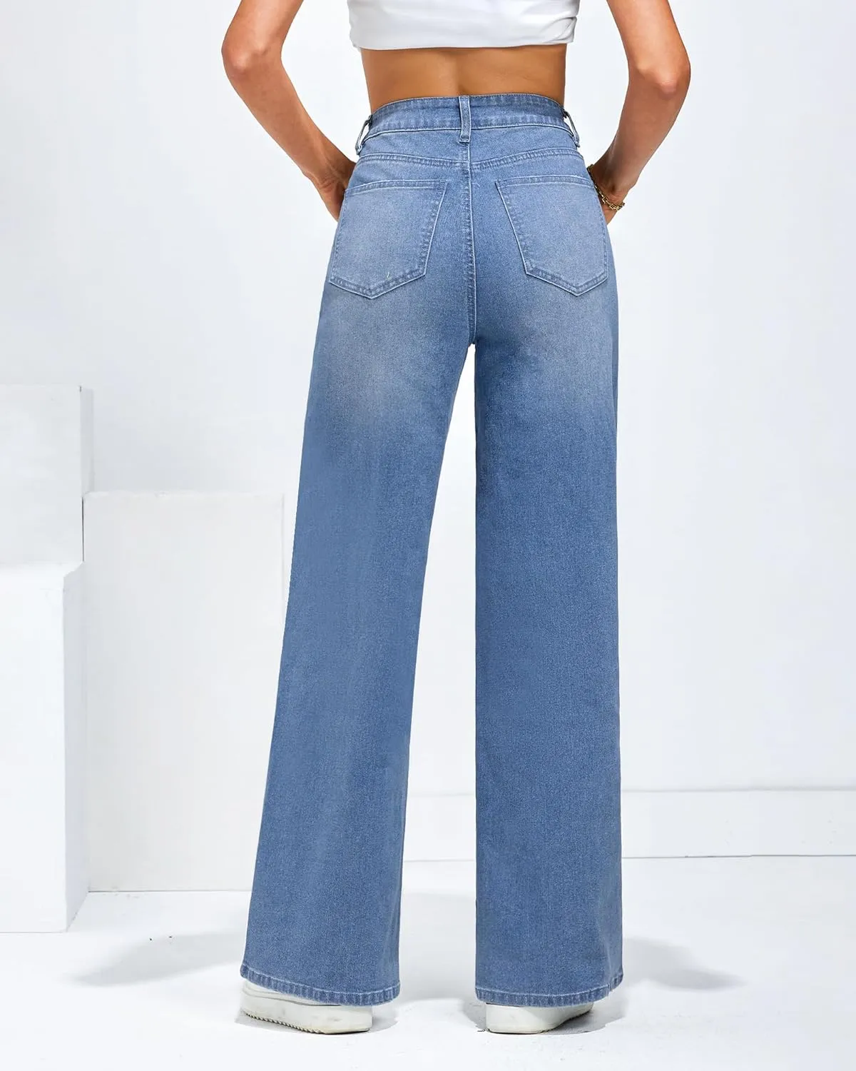 LookbookStore Wide Leg Jeans for Women High Waisted Stretchy Denim Jeans Fashion Baggy Trouser Jean Pants with Pockets