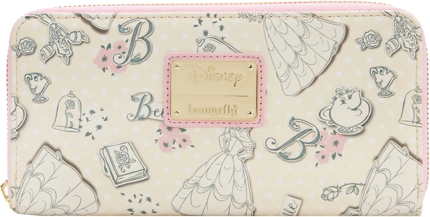 Loungefly x Disney Beauty and the Beast Belle Pink Allover-Print Zip-Around Wallet