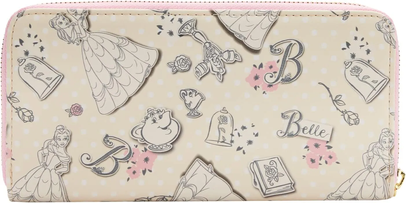 Loungefly x Disney Beauty and the Beast Belle Pink Allover-Print Zip-Around Wallet